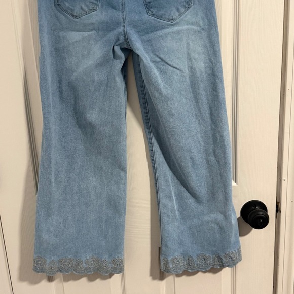 Curve Appeal Wide Leg Jeans Womens 4/27 Blue High Rise Embroidered Boho Cottage - Picture 5 of 12